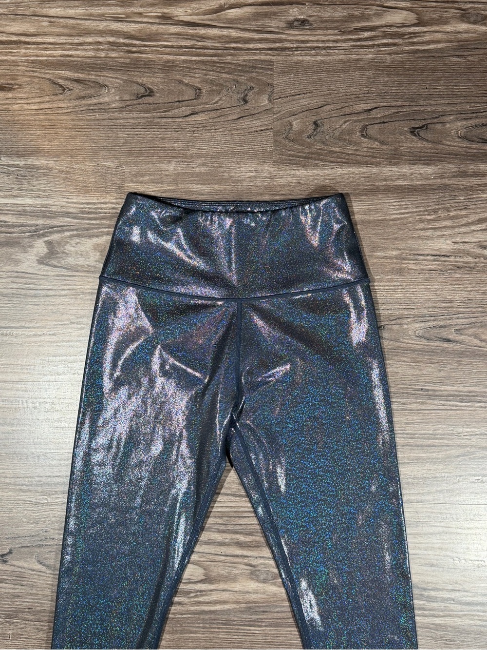 LOVE HER Black Pearl Metallic Shimmer Holographic 7/8 High Waist Legging M - Picture 2 of 12